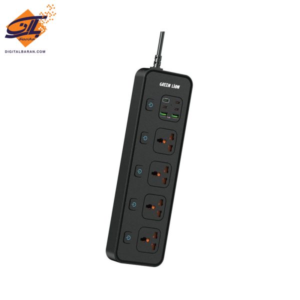 چند راهی و محافظ برق و شارژر گرین لاین Green Lion Multiport Smart Power Socket 3000W