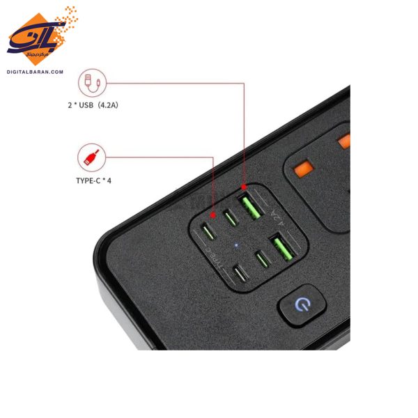 چند راهی و محافظ برق و شارژر گرین لاین Green Lion Multiport Smart Power Socket 3000W